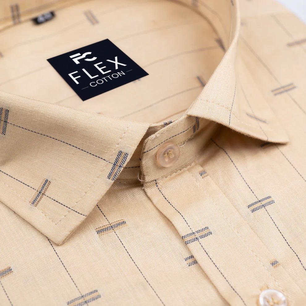 Yellow Color Lining Butta Cotton Shirts