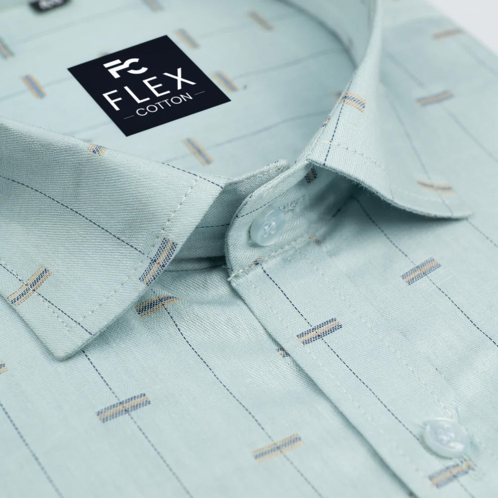 Astral Blue Color Lining Butta Cotton Shirts