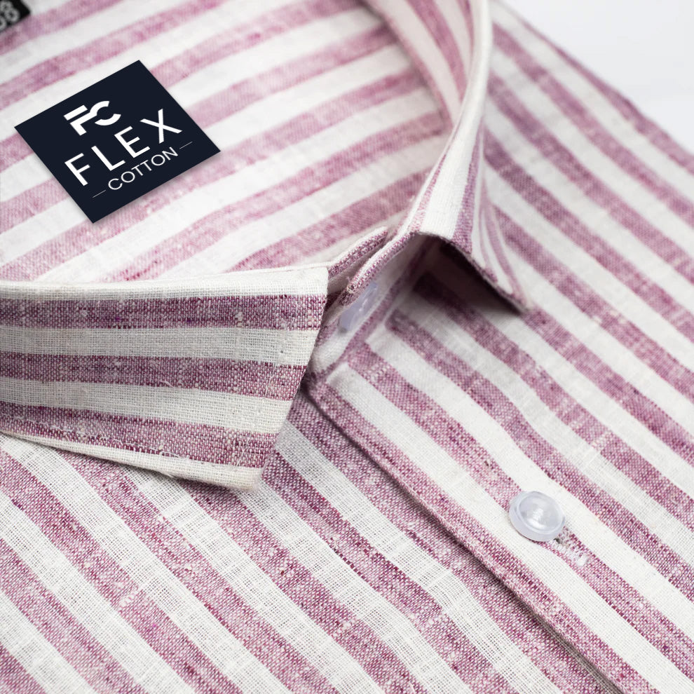 Purple Color Cotton Stripes Shirts For Men