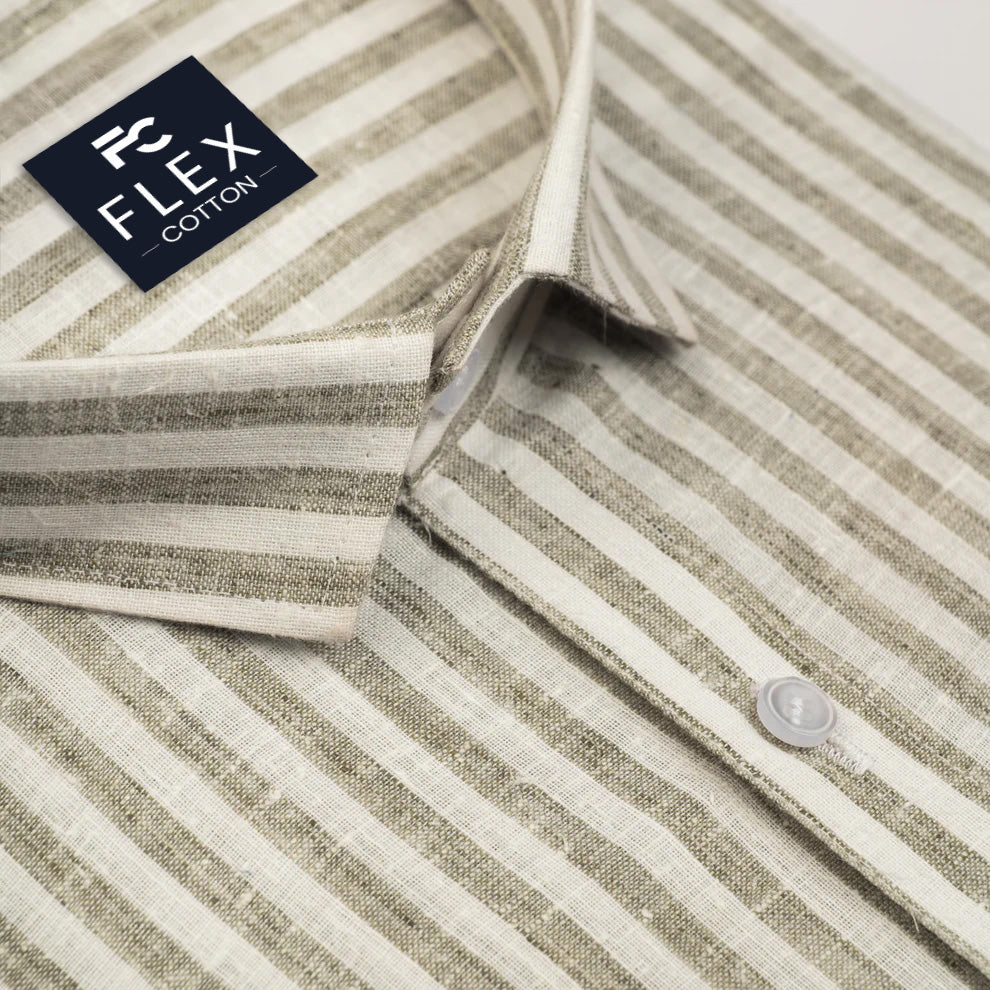 Tan Color Cotton Stripes Shirts For Men