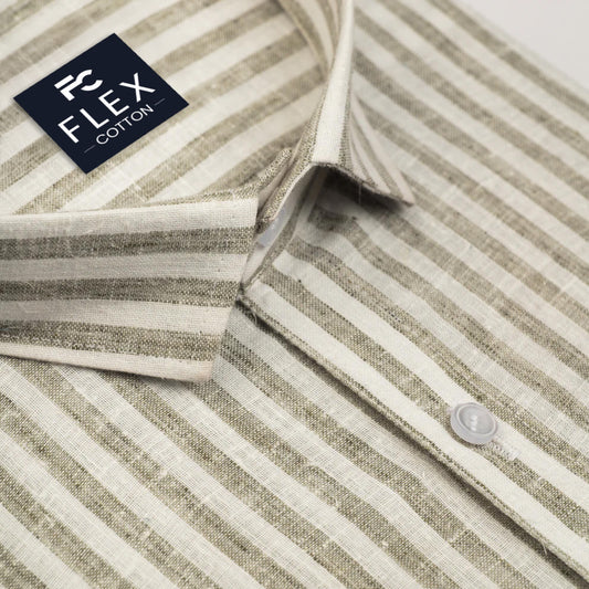 Tan Color Cotton Stripes Shirts For Men