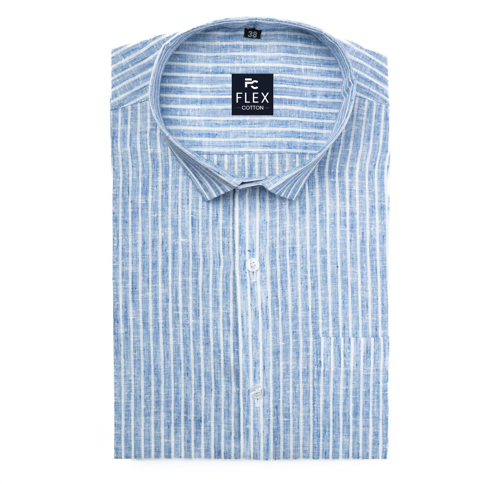 Blue Color Cotton Stripes Shirts For Men