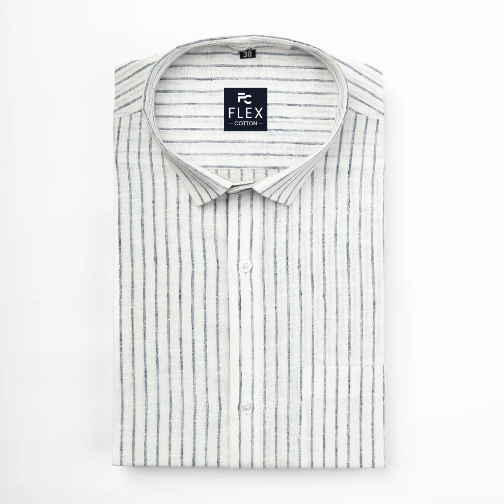 White Color Cotton Stripes Shirts For Men