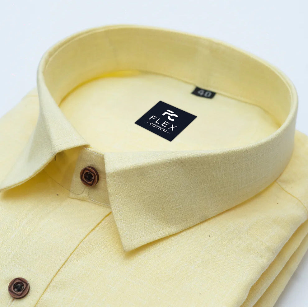 Light Yellow Color Linen Fill Formal Cotton Shirt For Men's