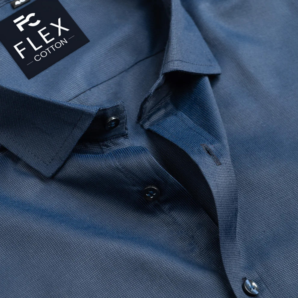 Navy Blue Color Mercerised Cotton Shirt For Men