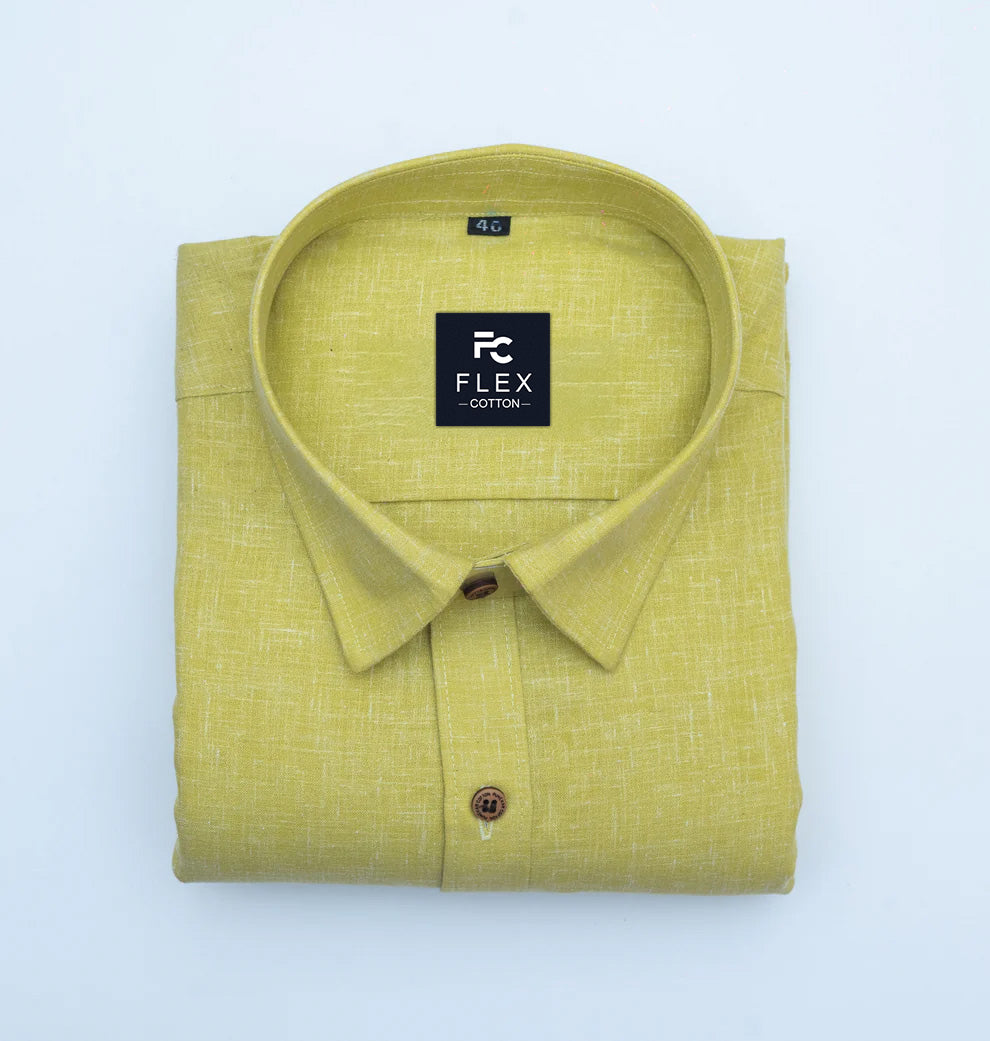 Dark Yellow Color Linen Fill Formal Cotton Shirt For Men's