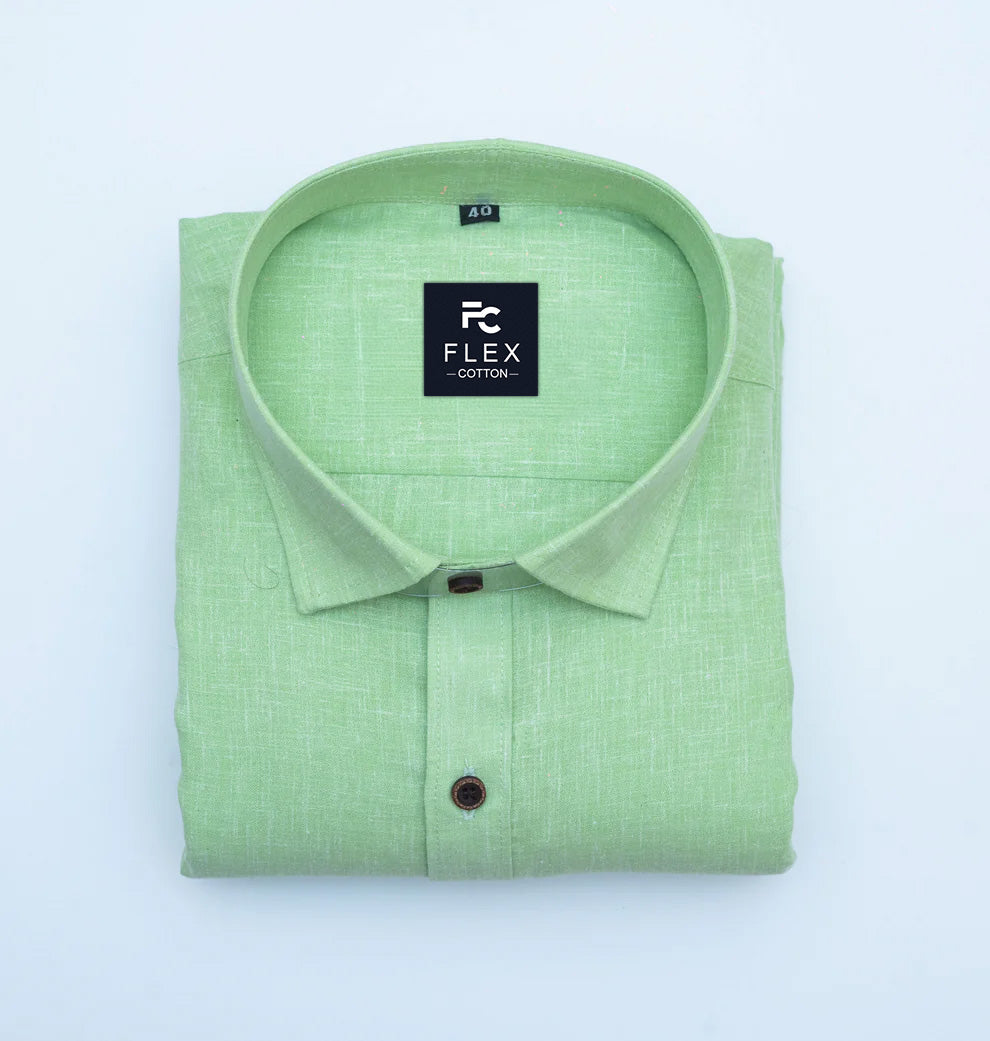 Light Green Color Linen Fill Formal Cotton Shirt For Men's