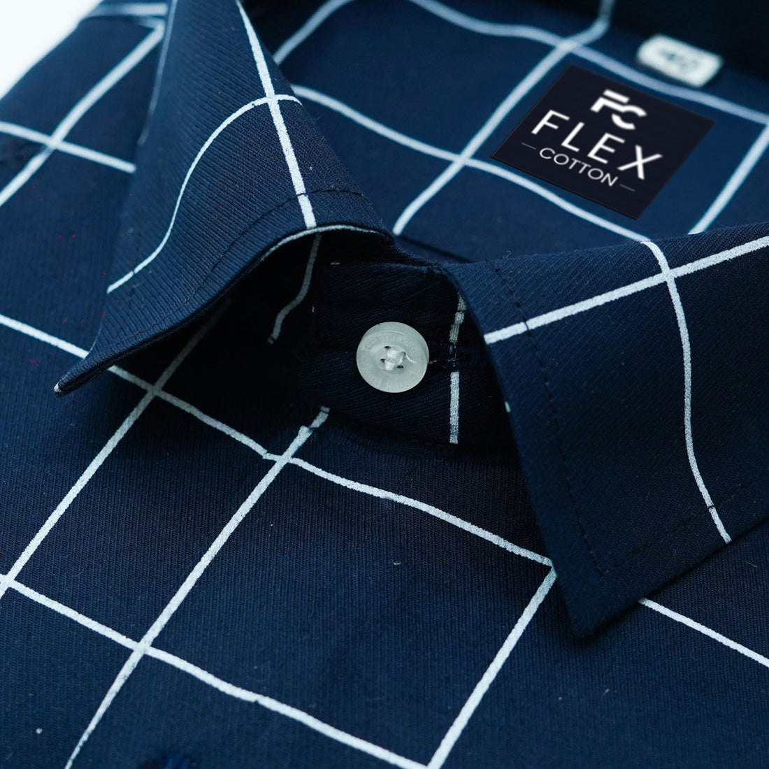 Navy Blue Color Big Checks Cotton Shirts For Men