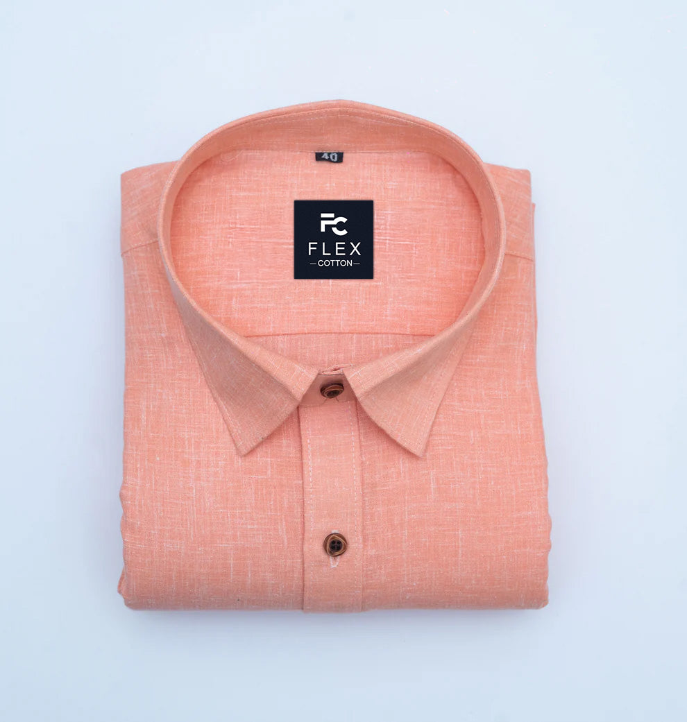 Orange Color Linen Fill Formal Cotton Shirt For Men's