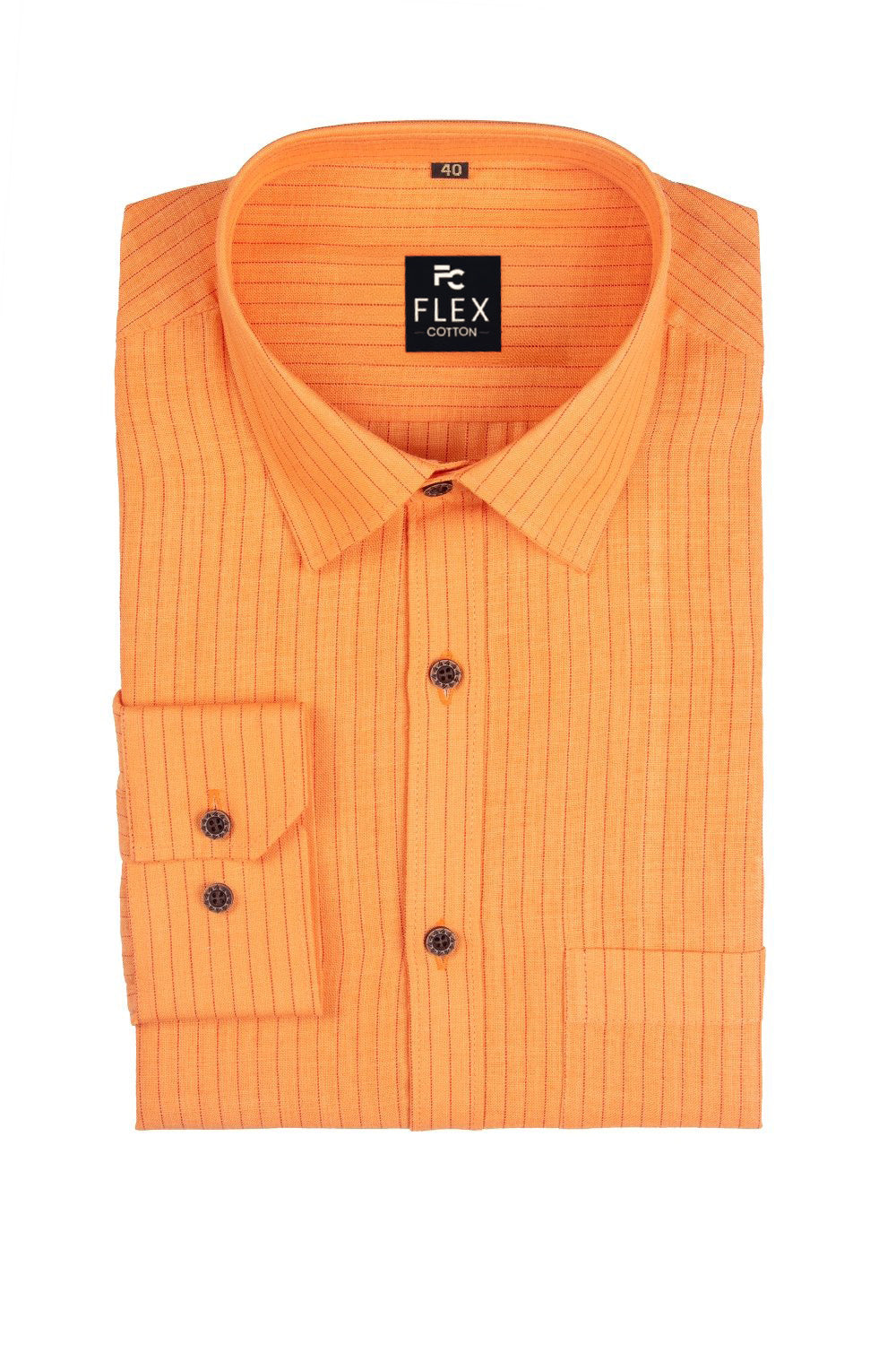 Light Orange Color Lining Criss Cross Woven Cotton Shirt for Men