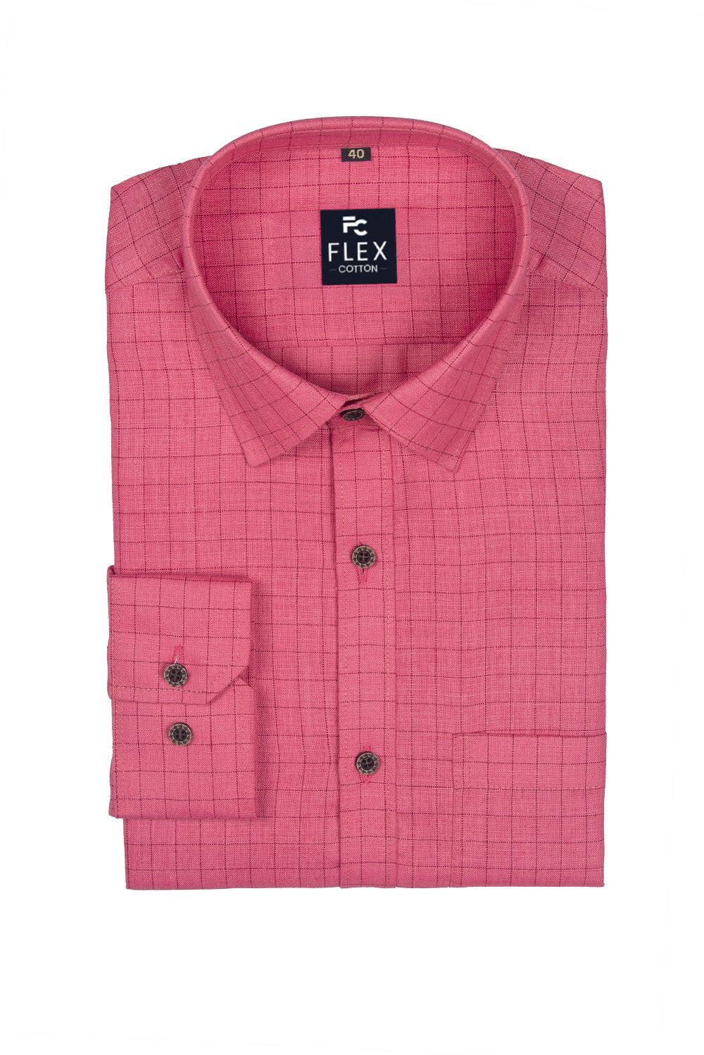 Pink Color Check Criss Cross Woven Cotton Shirt for Men