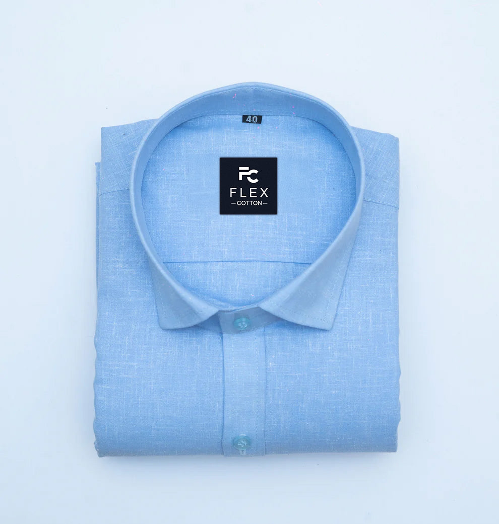 Sky Blue Color Linen Fill Formal Cotton Shirt For Men's
