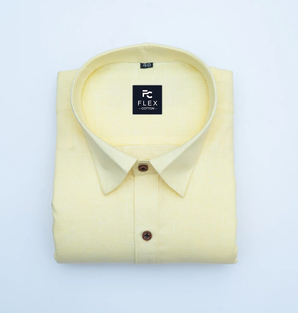 Light Yellow Color Linen Fill Formal Cotton Shirt For Men's