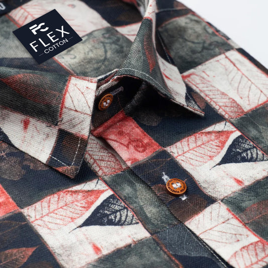 Light Red Black Color Leaf Moroccan Printed Shirt For Men's
