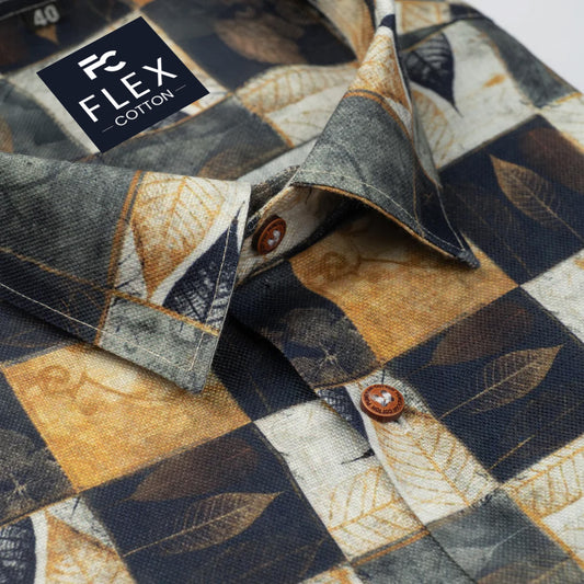 Golden Black Color Leaf Moroccan Printed Shirt For Men's