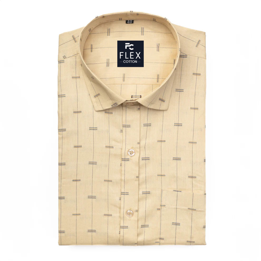 Yellow Color Lining Butta Cotton Shirts