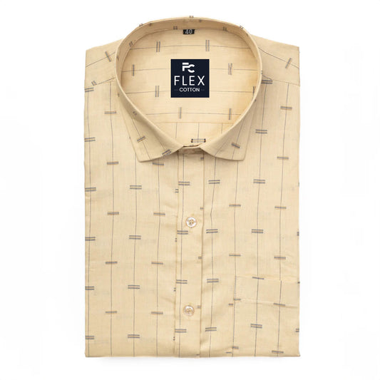 Yellow Color Lining Butta Cotton Shirts
