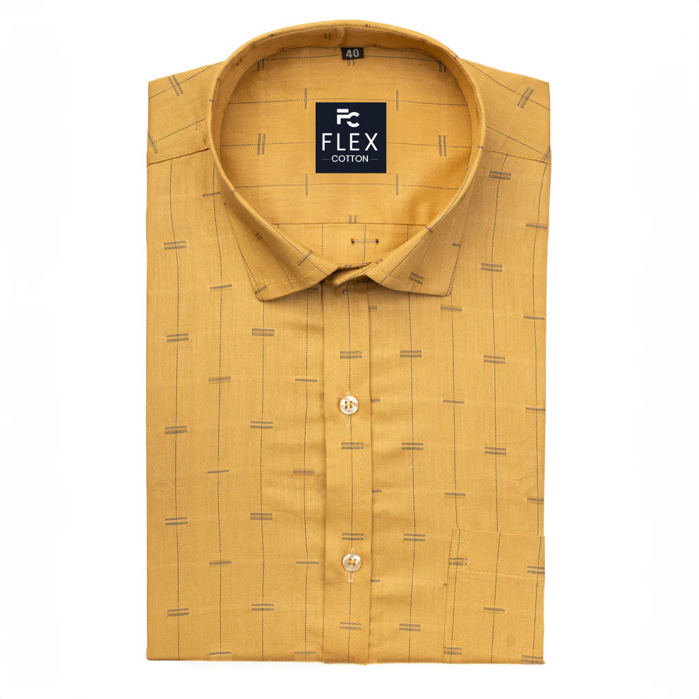 Dark Yellow Color Lining Butta Cotton Shirts