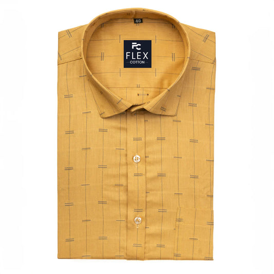 Dark Yellow Color Lining Butta Cotton Shirts