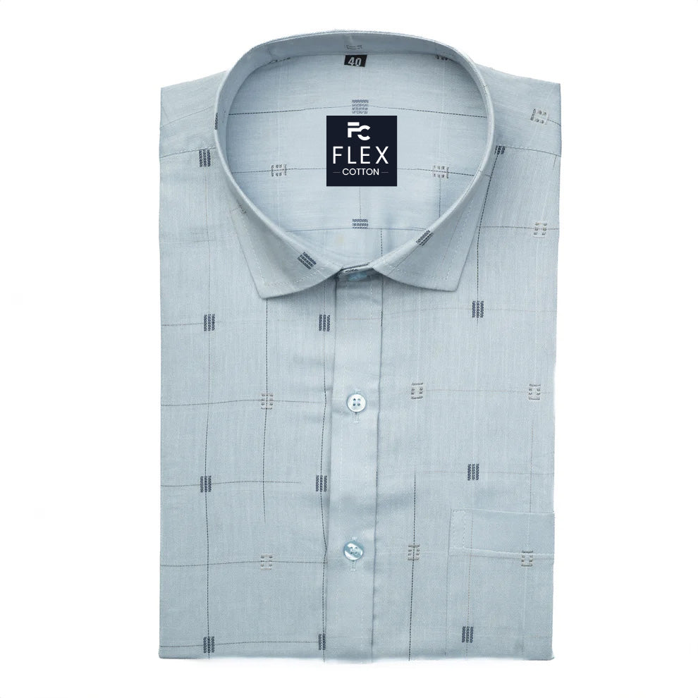 Satin Blue Color Check Butta Cotton Shirts