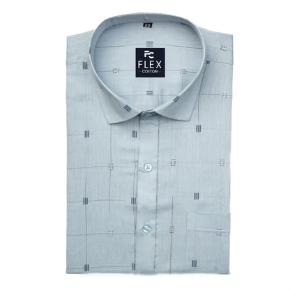 Satin Blue Color Check Butta Cotton Shirts