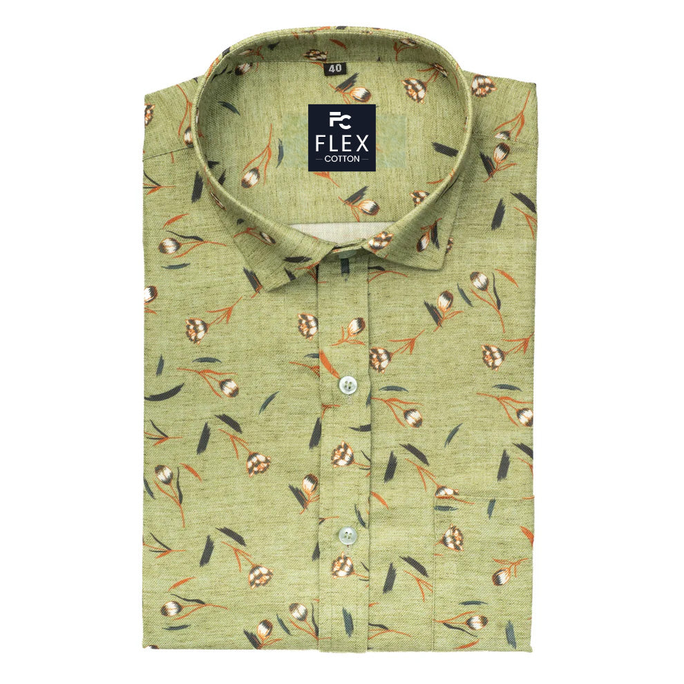 Green Leaf Color Printed Color Cotton Shirts