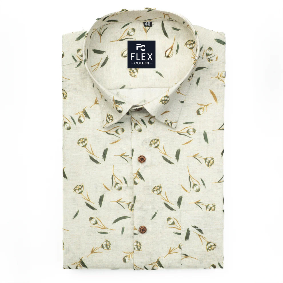 White Leaf Color Printed Color Cotton Shirts
