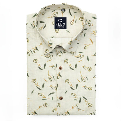 White Leaf Color Printed Color Cotton Shirts
