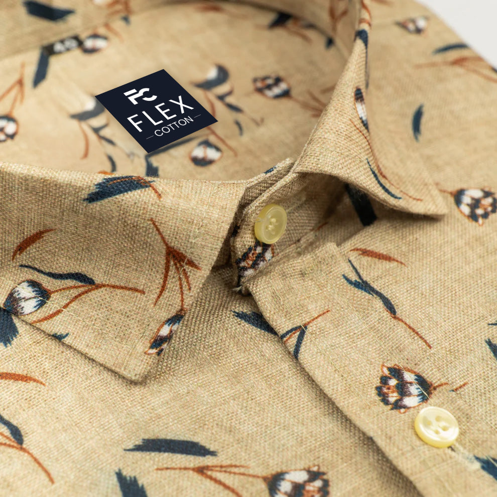 Cream Leaf Color Printed Color Cotton Shirts
