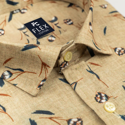 Cream Leaf Color Printed Color Cotton Shirts