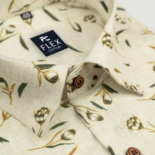 White Leaf Color Printed Color Cotton Shirts