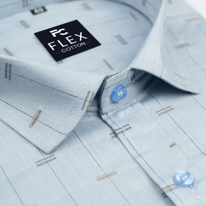 Satin Blue Color Lining Butta Cotton Shirts