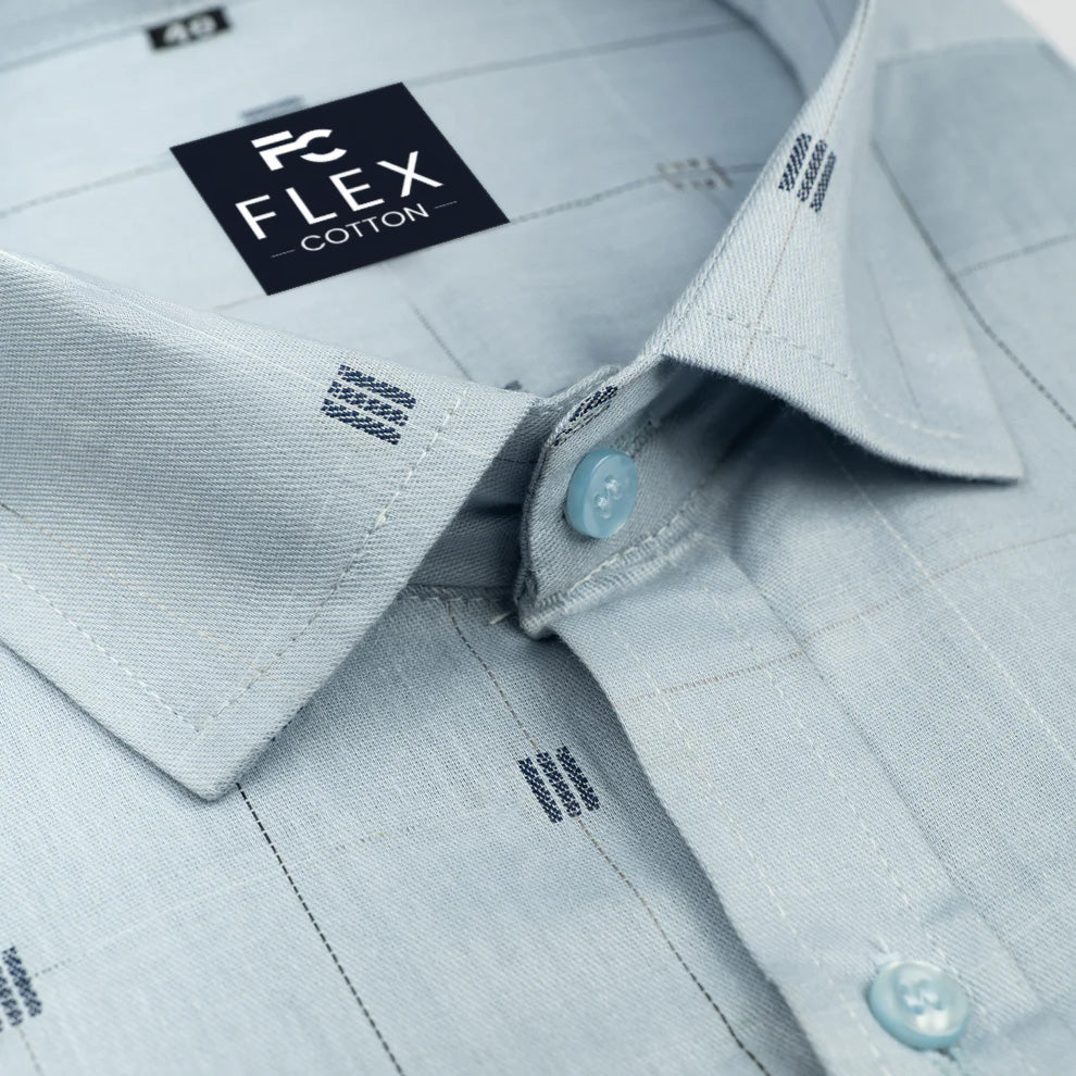 Astral Blue Color Check Butta Cotton Shirts