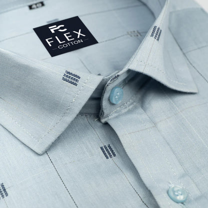 Astral Blue Color Check Butta Cotton Shirts