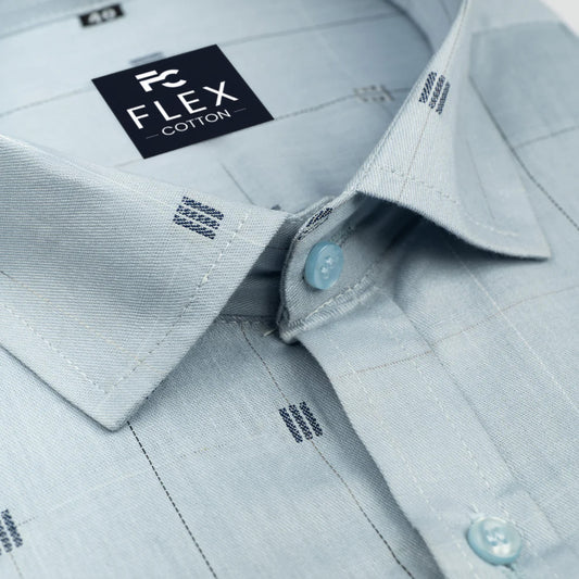 Astral Blue Color Check Butta Cotton Shirts