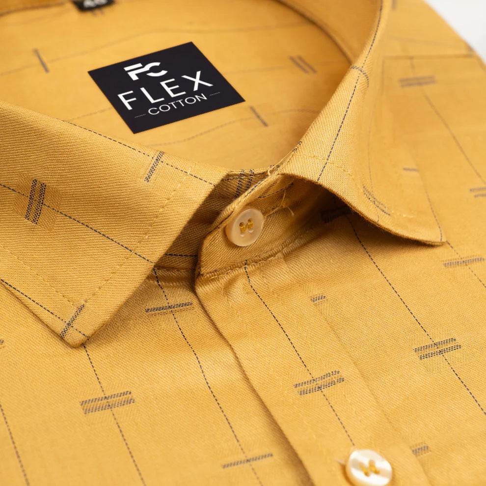 Dark Yellow Color Lining Butta Cotton Shirts