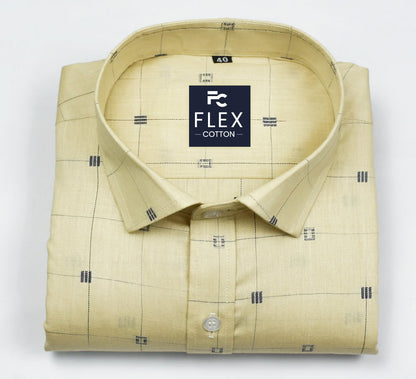 Yellow Color Check Butta Cotton Shirts