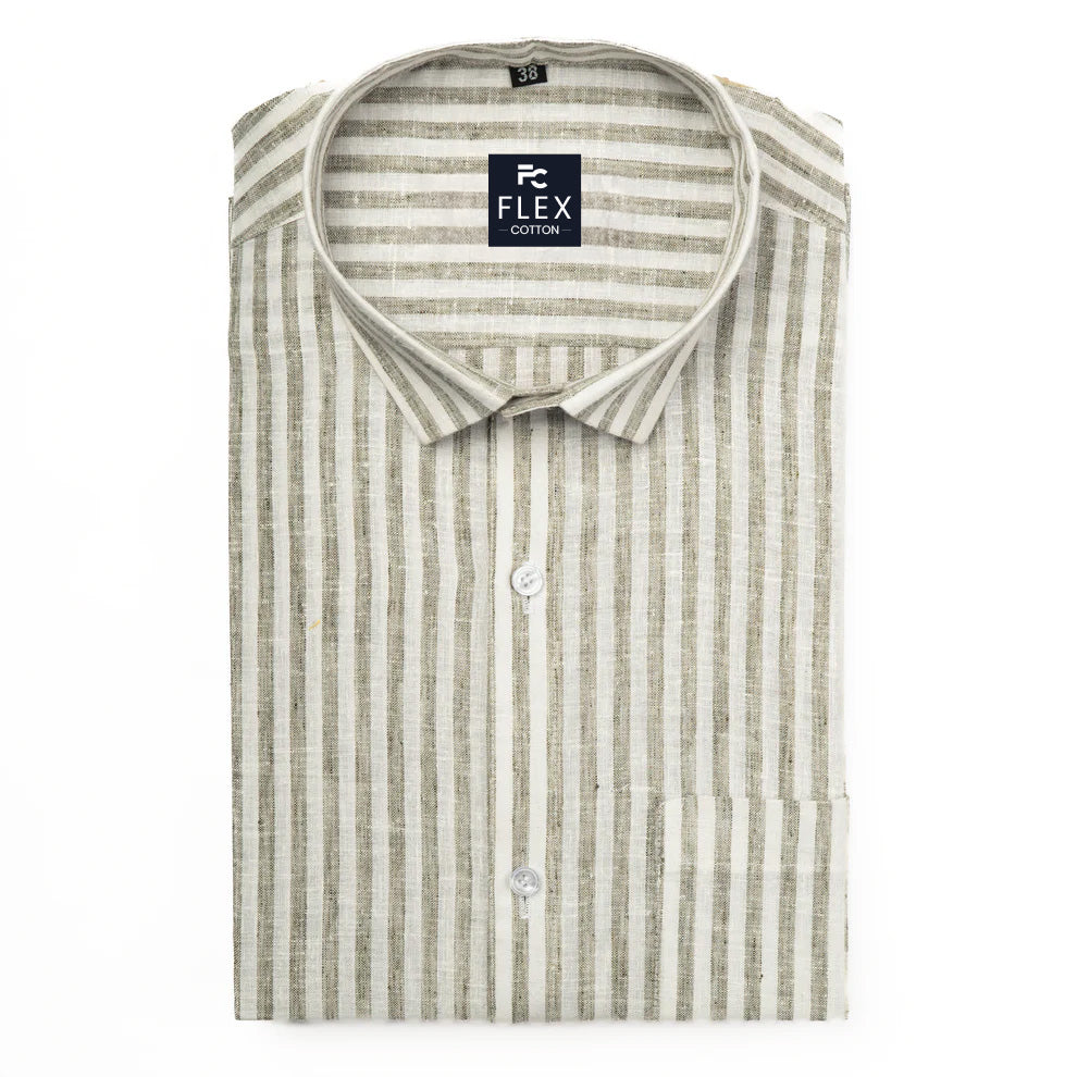 Tan Color Cotton Stripes Shirts For Men