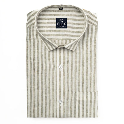 Tan Color Cotton Stripes Shirts For Men