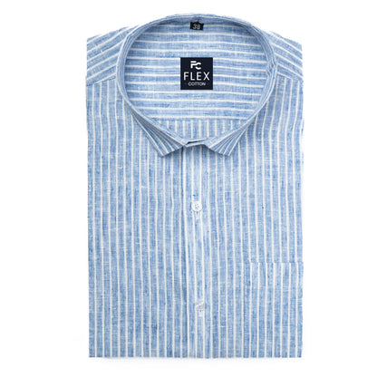 Blue Color Cotton Stripes Shirts For Men