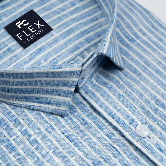 Blue Color Cotton Stripes Shirts For Men