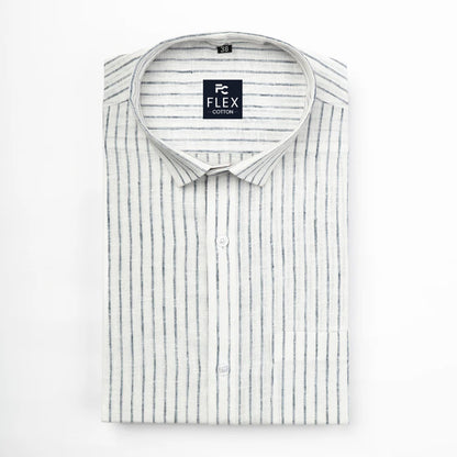 White Color Cotton Stripes Shirts For Men