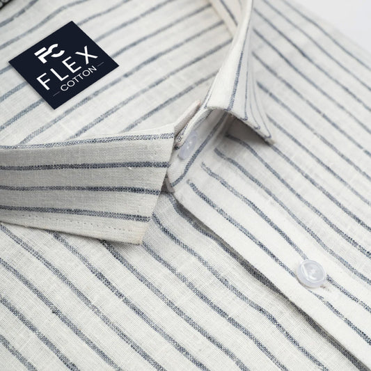 White Color Cotton Stripes Shirts For Men