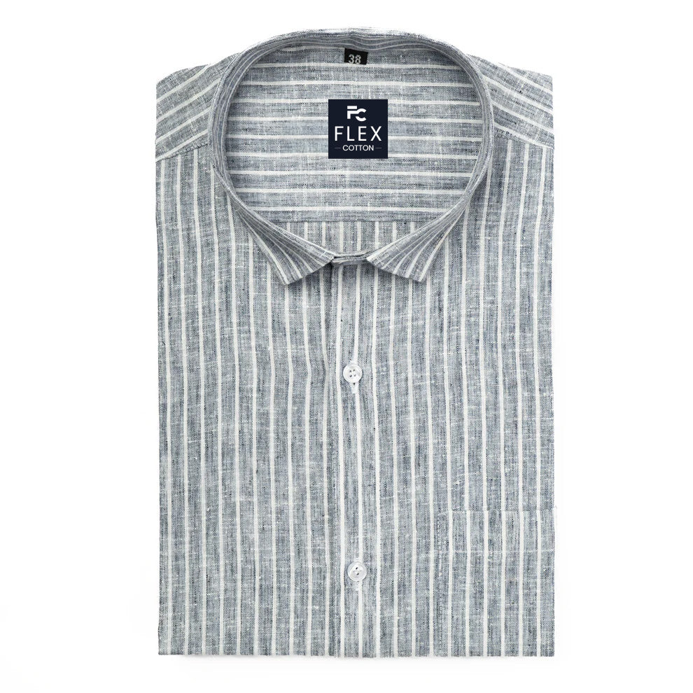Grey Color Cotton Stripes Shirts For Men