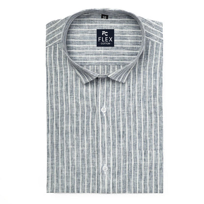 Grey Color Cotton Stripes Shirts For Men