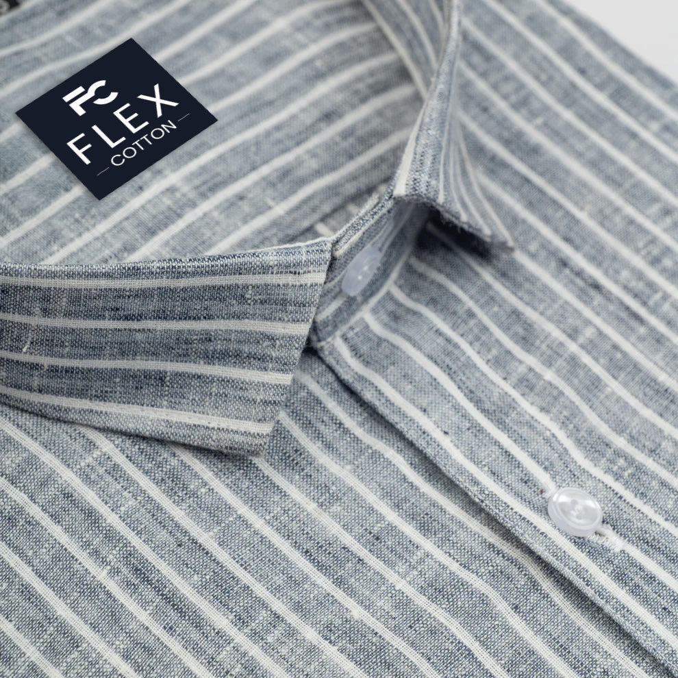 Grey Color Cotton Stripes Shirts For Men