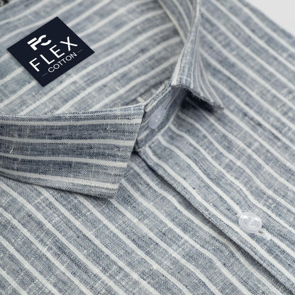 Grey Color Cotton Stripes Shirts For Men