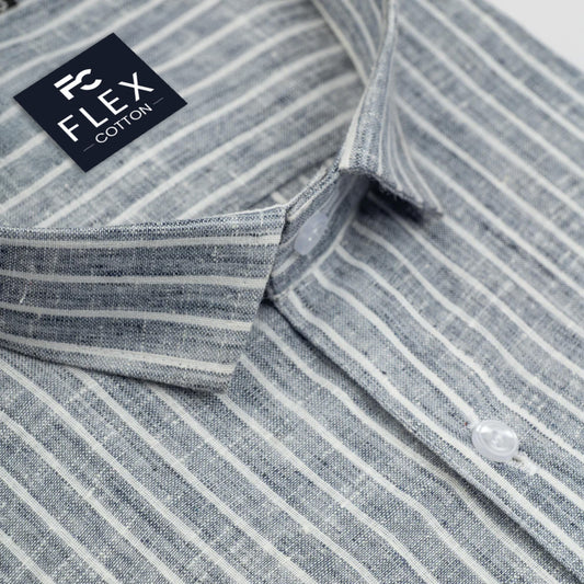 Grey Color Cotton Stripes Shirts For Men