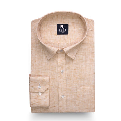 Beige Linen Blend Texture Shirt For Men