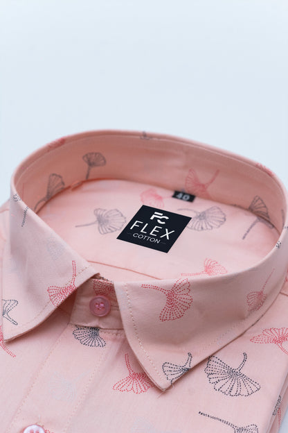 Apricot Orange Color Printed Shirt For Men's